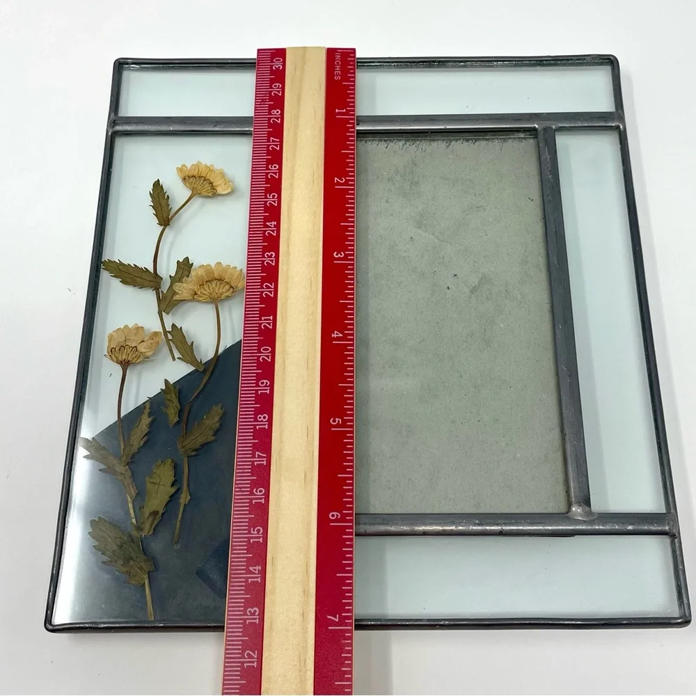 Vintage Carr Stained Glass Pressed Flowers Nature Cottage Decor 3 1/2” x 5”
